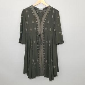 Indigo Soul Olive Bell Sleeve Peasant Dress Small